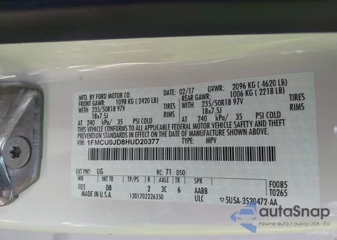 2017 Ford Escape Titanium from USA, damaged, VIN 1FMCU0JD8HUD20377